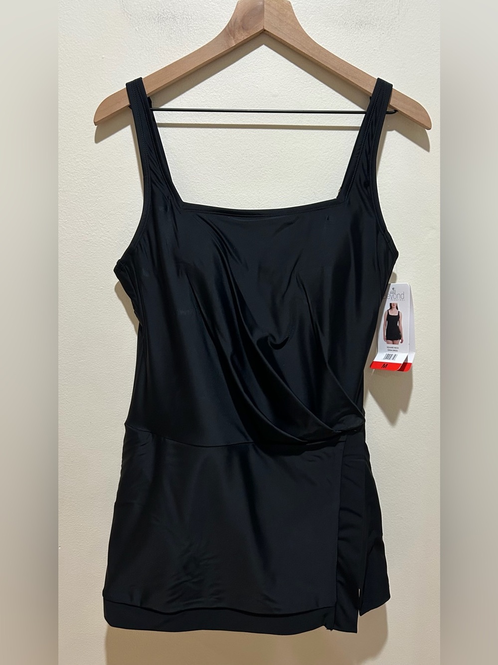 NWT Beyond Control Black Square Neck Swim Dress One Piece Swimsuit - Size Medium